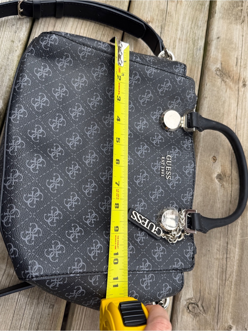 Guess Black Logo Satchel Crossbody Bag | Silver Hardware | Structured Purse - Picture 10 of 15